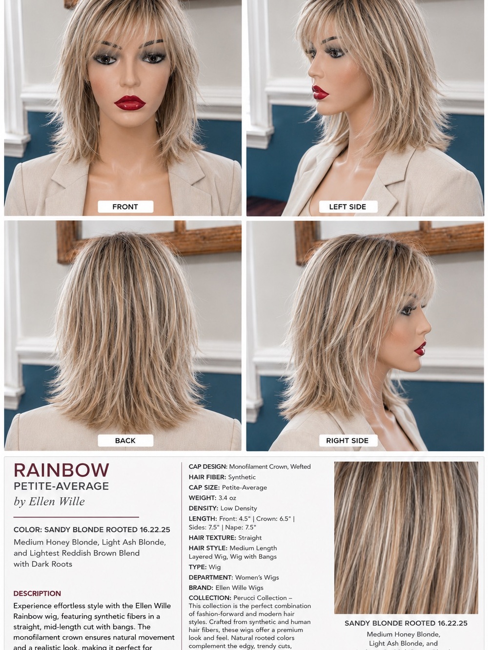 Rainbow Petite-Average in Sandy Blonde rooted 16.22.26 by Ellen Wille